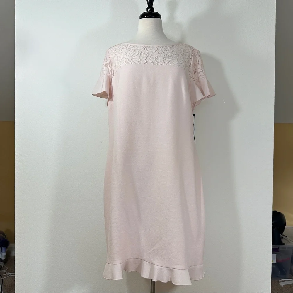 Karl Lagerfeld lace top ruffle hem dress light pink - Picture 2 of 9